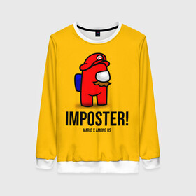 Женский свитшот 3D с принтом IMPOSTER! Mario X Among Us в Санкт-Петербурге, 100% полиэстер с мягким внутренним слоем | круглый вырез горловины, мягкая резинка на манжетах и поясе, свободная посадка по фигуре | among us | impostor | sus | амонг ас | амонг ус | амонгас | амонгус | астронавт | белый | желтый | зеленый | игра | космонавт | космосv | красный | оранжевый | предатель | призрак | самозванец | синий | среди нас