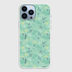 Чехол для iPhone 13 Pro Max с принтом Гербарий в Санкт-Петербурге,  |  | blue | dried flowers | flowers | fruits | leaves | pattern | seeds | листья | плоды | семена | сухоцветы | узор | цветы