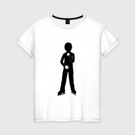 Женская футболка хлопок с принтом Конькобежец в Санкт-Петербурге, 100% хлопок | прямой крой, круглый вырез горловины, длина до линии бедер, слегка спущенное плечо | коньки | конькобежец | лед | фигурист | фигуристка | фитнес