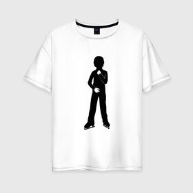 Женская футболка хлопок Oversize с принтом Конькобежец в Санкт-Петербурге, 100% хлопок | свободный крой, круглый ворот, спущенный рукав, длина до линии бедер
 | коньки | конькобежец | лед | фигурист | фигуристка | фитнес
