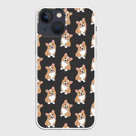 Чехол для iPhone 13 mini с принтом Корги малыши в Санкт-Петербурге,  |  | baby | corgi | dog | kawaii | pattern | вельш корги | девочкам | детям | животные | каваи | корги | лапки | малыш | мальчикам | много собак | мордочка | мультяшный | персик | пес | песик | питомец | подарок | пушистый