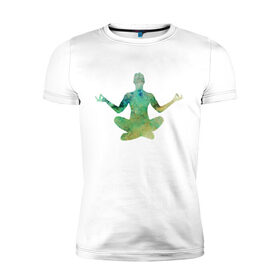Мужская футболка хлопок Slim с принтом Йога тайм в Санкт-Петербурге, 92% хлопок, 8% лайкра | приталенный силуэт, круглый вырез ворота, длина до линии бедра, короткий рукав | здоровье | йога | кундалини | медитация | релаксация | тело | фитнес | энергия