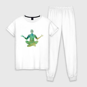 Женская пижама хлопок с принтом Йога тайм в Санкт-Петербурге, 100% хлопок | брюки и футболка прямого кроя, без карманов, на брюках мягкая резинка на поясе и по низу штанин | Тематика изображения на принте: здоровье | йога | кундалини | медитация | релаксация | тело | фитнес | энергия