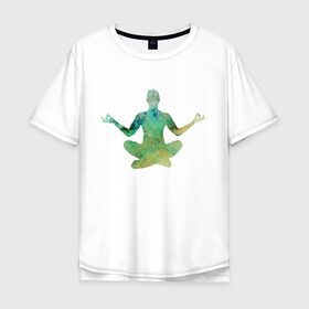 Мужская футболка хлопок Oversize с принтом Йога тайм в Санкт-Петербурге, 100% хлопок | свободный крой, круглый ворот, “спинка” длиннее передней части | Тематика изображения на принте: здоровье | йога | кундалини | медитация | релаксация | тело | фитнес | энергия