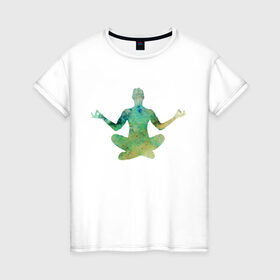 Женская футболка хлопок с принтом Йога тайм в Санкт-Петербурге, 100% хлопок | прямой крой, круглый вырез горловины, длина до линии бедер, слегка спущенное плечо | здоровье | йога | кундалини | медитация | релаксация | тело | фитнес | энергия