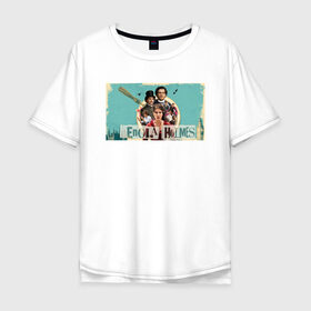Мужская футболка хлопок Oversize с принтом Энола Холмс в Санкт-Петербурге, 100% хлопок | свободный крой, круглый ворот, “спинка” длиннее передней части | Тематика изображения на принте: 