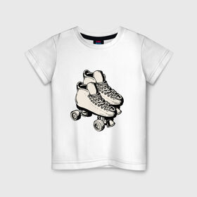 Детская футболка хлопок с принтом Ролики в Санкт-Петербурге, 100% хлопок | круглый вырез горловины, полуприлегающий силуэт, длина до линии бедер | арт | кроссовки | обувь | рисунок | ролики | шнурки