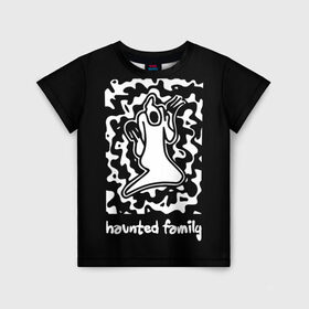 Детская футболка 3D с принтом Haunted Family / Kizaru в Санкт-Петербурге, 100% гипоаллергенный полиэфир | прямой крой, круглый вырез горловины, длина до линии бедер, чуть спущенное плечо, ткань немного тянется | born to trap | ghost | haunted family | кизару | хорошая работа олег