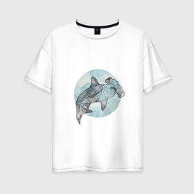 Женская футболка хлопок Oversize с принтом Акула-молот в Санкт-Петербурге, 100% хлопок | свободный крой, круглый ворот, спущенный рукав, длина до линии бедер
 | circle | graphics | moon | shark | watercolor | акварель | акула | графика | круг | луна