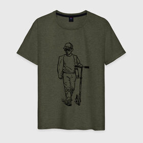 Мужская футболка хлопок с принтом Самокатер в Санкт-Петербурге, 100% хлопок | прямой крой, круглый вырез горловины, длина до линии бедер, слегка спущенное плечо. | крутой | самокат | чёрно белый