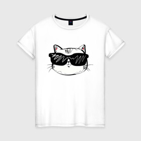 Женская футболка хлопок с принтом COOL CAT в Санкт-Петербурге, 100% хлопок | прямой крой, круглый вырез горловины, длина до линии бедер, слегка спущенное плечо | cat | киса | киска | кот | коты | котяра | кошечка | кошка | ленивец | лиса | лисичка | очки | панда | с кисой | с котом | с кошечкой | собака