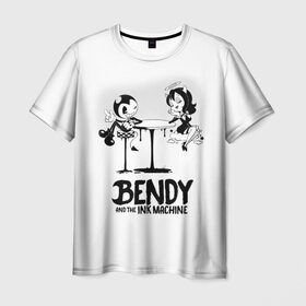 Мужская футболка 3D с принтом Bendy And The Ink Machine в Санкт-Петербурге, 100% полиэфир | прямой крой, круглый вырез горловины, длина до линии бедер | bendy | bendy and the ink machine | бенди | бени | бенни | бэнди | детская | детям | игра | капли | компьютерная игра | краска | машина | подтеки | ужастик | чернила | чернильная