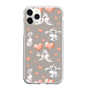 Чехол для iPhone 11 Pro Max матовый с принтом Влюбленные в Санкт-Петербурге, Силикон |  | влюбленные | зайчики | пара | розовый | сердце | серый | шарики