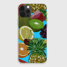 Чехол для iPhone 12 Pro Max с принтом Фруктовый микс в Санкт-Петербурге, Силикон |  | ананас | апельсин | виноград | киви | клубника | кокос | фрукты