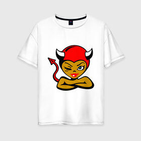 Женская футболка хлопок Oversize с принтом Дьяволица в Санкт-Петербурге, 100% хлопок | свободный крой, круглый ворот, спущенный рукав, длина до линии бедер
 | devil | дьявол | дьяволица | черт | чертенок
