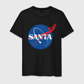 Мужская футболка хлопок с принтом SANTA \ NASA. в Санкт-Петербурге, 100% хлопок | прямой крой, круглый вырез горловины, длина до линии бедер, слегка спущенное плечо. | Тематика изображения на принте: 