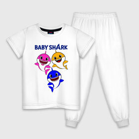 Детская пижама хлопок с принтом Baby Shark в Санкт-Петербурге, 100% хлопок |  брюки и футболка прямого кроя, без карманов, на брюках мягкая резинка на поясе и по низу штанин
 | baby | baby shark | shark | акула | анимация | бэби | бэби шарк | дети | мультфильм | песня | ребенок | шарк