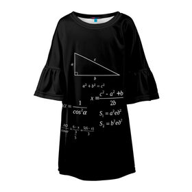 Детское платье 3D с принтом Теорема Пифагора в Санкт-Петербурге, 100% полиэстер | прямой силуэт, чуть расширенный к низу. Круглая горловина, на рукавах — воланы | алгебра | геометрия | гипотенуза | катет | математик | пифагор | теорема пифагора | треугольник | философ | формулы | школа | шпаргалка