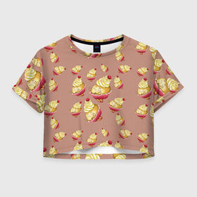 Женская футболка Crop-top 3D с принтом Пирожное с вишней в Санкт-Петербурге, 100% полиэстер | круглая горловина, длина футболки до линии талии, рукава с отворотами | 