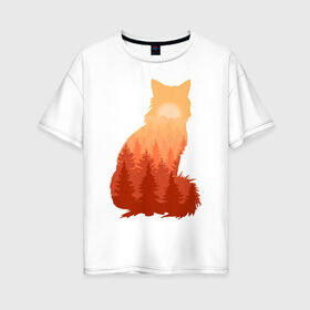 Женская футболка хлопок Oversize с принтом Лиса в Санкт-Петербурге, 100% хлопок | свободный крой, круглый ворот, спущенный рукав, длина до линии бедер
 | fox | лес | лис | лиса | лисенок | лисичка | рыжий