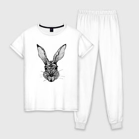 Женская пижама хлопок с принтом Кролик в Санкт-Петербурге, 100% хлопок | брюки и футболка прямого кроя, без карманов, на брюках мягкая резинка на поясе и по низу штанин | 
