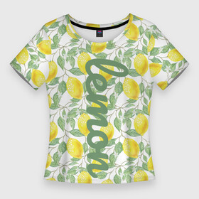 Женская футболка 3D Slim с принтом Лимон в Санкт-Петербурге,  |  | lemon | витамин с | желтый | зеленый | кислый | лимон