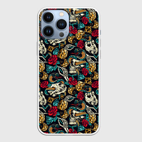 Чехол для iPhone 13 Pro Max с принтом Hardcore tattoo в Санкт-Петербурге,  |  | colorful | skull | snake | tattoo | vintage | винтаж | змеи | игральные | кости | скелет | тату | цветной | цветы | черепа