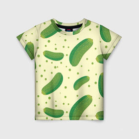 Детская футболка 3D с принтом Огурчики в Санкт-Петербурге, 100% гипоаллергенный полиэфир | прямой крой, круглый вырез горловины, длина до линии бедер, чуть спущенное плечо, ткань немного тянется | арт | еда | лето | овощ | овощи | огурец | огурцы | огурчик | огурчики | рисунок
