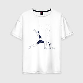 Женская футболка хлопок Oversize с принтом Магия утра в Санкт-Петербурге, 100% хлопок | свободный крой, круглый ворот, спущенный рукав, длина до линии бедер
 | fitness | yoga. | девушка | дом | заряд на весь день | зарядка | йога | кошка | утро | фитнес | хорошее настроение