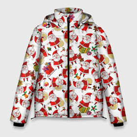 Мужская зимняя куртка 3D с принтом Дед Мороз в Санкт-Петербурге, верх — 100% полиэстер; подкладка — 100% полиэстер; утеплитель — 100% полиэстер | длина ниже бедра, свободный силуэт Оверсайз. Есть воротник-стойка, отстегивающийся капюшон и ветрозащитная планка. 

Боковые карманы с листочкой на кнопках и внутренний карман на молнии. | Тематика изображения на принте: background | christmas | deer | gifts | holiday | new year | santa claus | sleigh | tree | дед мороз | елка | новогодний фон | новый год | олень | подарки | праздник | рождество | сани | санта клаус