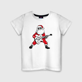 Детская футболка хлопок с принтом Дед Мороз Рокер в Санкт-Петербурге, 100% хлопок | круглый вырез горловины, полуприлегающий силуэт, длина до линии бедер | Тематика изображения на принте: 