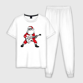 Мужская пижама хлопок с принтом Дед Мороз Рокер в Санкт-Петербурге, 100% хлопок | брюки и футболка прямого кроя, без карманов, на брюках мягкая резинка на поясе и по низу штанин
 | Тематика изображения на принте: 