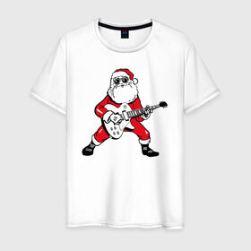 Мужская футболка хлопок с принтом Дед Мороз Рокер в Санкт-Петербурге, 100% хлопок | прямой крой, круглый вырез горловины, длина до линии бедер, слегка спущенное плечо. | Тематика изображения на принте: 