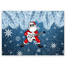 Поздравительная открытка с принтом Дед Мороз Рокер в Санкт-Петербурге, 100% бумага | плотность бумаги 280 г/м2, матовая, на обратной стороне линовка и место для марки
 | гитара | гитарист | год | дед | зима | зимний | клаус | метал | металл | мороз | музыка | музыкант | новый | рождество | рок | рокер | санта