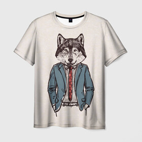 Мужская футболка 3D с принтом ХИПСТЕР ВОЛК в Санкт-Петербурге, 100% полиэфир | прямой крой, круглый вырез горловины, длина до линии бедер | Тематика изображения на принте: alter ego | always be yourself | be positive | big | fashion | fashion man | hipster | wolf | wolfs | волк | галстук | животные | пиджак | собака | хипстер | я есть стиль