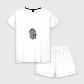Женская пижама с шортиками хлопок с принтом  fingerprint в Санкт-Петербурге, 100% хлопок | футболка прямого кроя, шорты свободные с широкой мягкой резинкой | fingerprint | отпечаток | отпечаток пальца | палец | след пальца