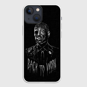 Чехол для iPhone 13 mini с принтом Back to work в Санкт-Петербурге,  |  | br ba | breaking bad | gus | gustavo fring | heisenberg | jesse pinkman | los pollos hermanos | vdzagmar | walter white | во все тяжкие | гус | густаво фринг | джесси пинкман | уолтер уайт | хайзенберг