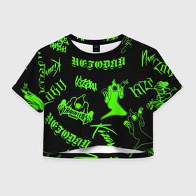 Женская футболка Crop-top 3D с принтом KIZARU / HAUNTED FAMILY в Санкт-Петербурге, 100% полиэстер | круглая горловина, длина футболки до линии талии, рукава с отворотами | haunted family | kizaru | kizaru   haunted family | rap | кизару | негодяй | рэп | хип хоп