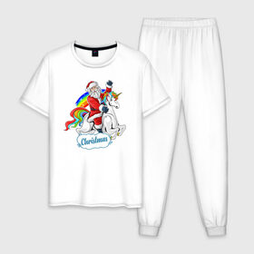 Мужская пижама хлопок с принтом Santa Claus Rides в Санкт-Петербурге, 100% хлопок | брюки и футболка прямого кроя, без карманов, на брюках мягкая резинка на поясе и по низу штанин
 | 