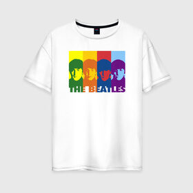Женская футболка хлопок Oversize с принтом The Beatles в Санкт-Петербурге, 100% хлопок | свободный крой, круглый ворот, спущенный рукав, длина до линии бедер
 | битлз | история | легенда | меломану | музыка | рок н ролл