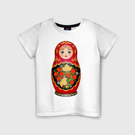 Детская футболка хлопок с принтом Матрешка Снегурка Хохлома в Санкт-Петербурге, 100% хлопок | круглый вырез горловины, полуприлегающий силуэт, длина до линии бедер | 