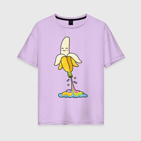 Женская футболка хлопок Oversize с принтом Радужный банан в Санкт-Петербурге, 100% хлопок | свободный крой, круглый ворот, спущенный рукав, длина до линии бедер
 | банан | банан взлетает | банан летает | банан летит | банан радуга | брызги радуги | радуга | радужный банан