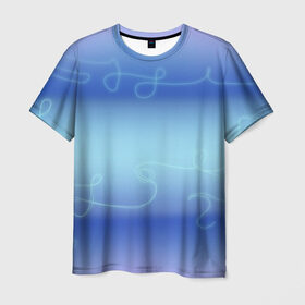 Мужская футболка 3D с принтом Синие рисунки в Санкт-Петербурге, 100% полиэфир | прямой крой, круглый вырез горловины, длина до линии бедер | модное | неоновое | проста | синий
