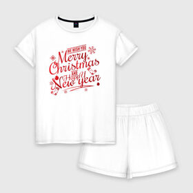 Женская пижама с шортиками хлопок с принтом Merry Christmas #2 в Санкт-Петербурге, 100% хлопок | футболка прямого кроя, шорты свободные с широкой мягкой резинкой | 
