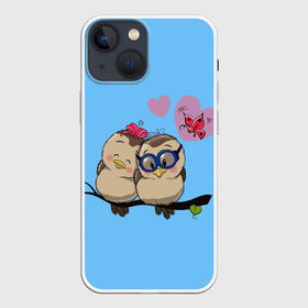 Чехол для iPhone 13 mini с принтом Влюблённые пташки в Санкт-Петербурге,  |  | влюблённые птички. | воробушки | любовь | птицы | сердечки