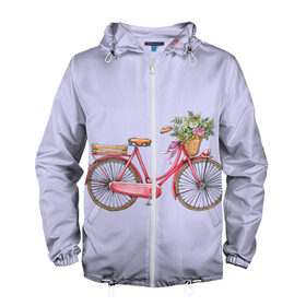 Мужская ветровка 3D с принтом Bicycle в Санкт-Петербурге, 100% полиэстер | подол и капюшон оформлены резинкой с фиксаторами, два кармана без застежек по бокам, один потайной карман на груди | букет | велосипед | лето | цветы