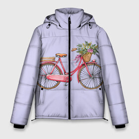 Мужская зимняя куртка 3D с принтом Bicycle в Санкт-Петербурге, верх — 100% полиэстер; подкладка — 100% полиэстер; утеплитель — 100% полиэстер | длина ниже бедра, свободный силуэт Оверсайз. Есть воротник-стойка, отстегивающийся капюшон и ветрозащитная планка. 

Боковые карманы с листочкой на кнопках и внутренний карман на молнии. | букет | велосипед | лето | цветы