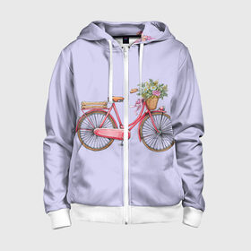 Детская толстовка 3D на молнии с принтом Bicycle в Санкт-Петербурге, 100% полиэстер |  манжеты и пояс оформлены широкой мягкой резинкой, двухслойный капюшон со шнурком для регулировки, спереди карманы и застежка-молния
 | букет | велосипед | лето | цветы