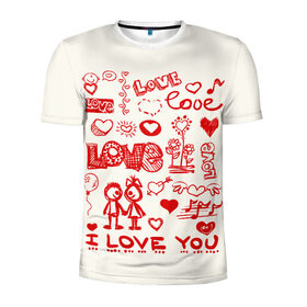 Мужская футболка 3D спортивная с принтом Детская любовь, в Санкт-Петербурге, 100% полиэстер с улучшенными характеристиками | приталенный силуэт, круглая горловина, широкие плечи, сужается к линии бедра | дети | детские рисунки | любовь | сердечки | я тебя люблю.