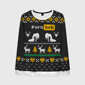 Мужской свитшот 3D с принтом Pornhub свитер с оленями в Санкт-Петербурге, 100% полиэстер с мягким внутренним слоем | круглый вырез горловины, мягкая резинка на манжетах и поясе, свободная посадка по фигуре | 2021 | knit | knitted | merch | new year | sweater | ugly sweater | вязанный | вязяный | зимний | лого | логотип | мерч | новый год | олени | рождественский | рождественский свитер | рождес